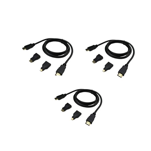 Set of 3 HDMI to HDMI Cable Kits, 1.5M with Mini &amp; Micro HDMI Adaptors