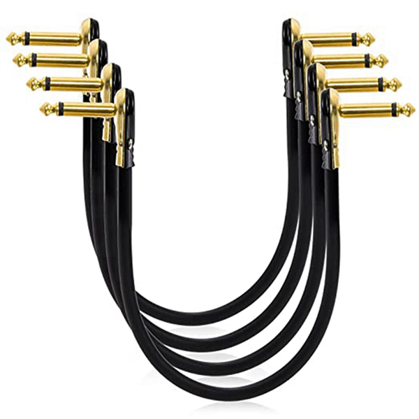 4 Pack 12 Inch Guitar Patch Cables Right Angle Golden for Pedal Board