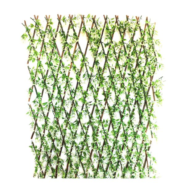 110cm Wooden Hedge with Artificial Flower Fence Expanding Trellis - A