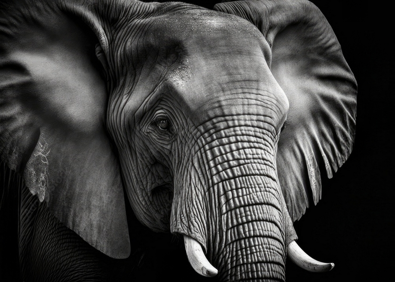 Wall Art Canvas - Portrait of an Elephant in Black and White