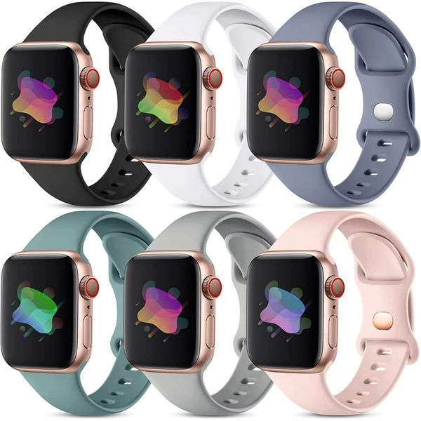 6 Pack Bands Compatible for Apple Watch Band 38/ 40/ 41mm Silicone Strap