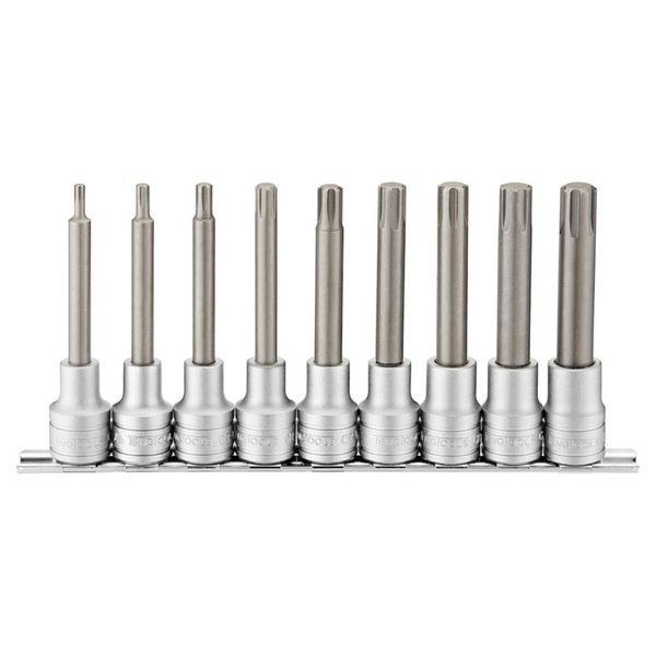 TengTools - 9 Piece 1/2inch Drive 100mm Long Torx Bit Socket Set - M1209TX