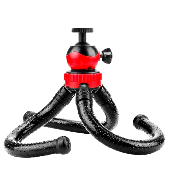 JM-801 - Flexible Octopus Tripod Stand with Cell Phone Holder Bend - Red