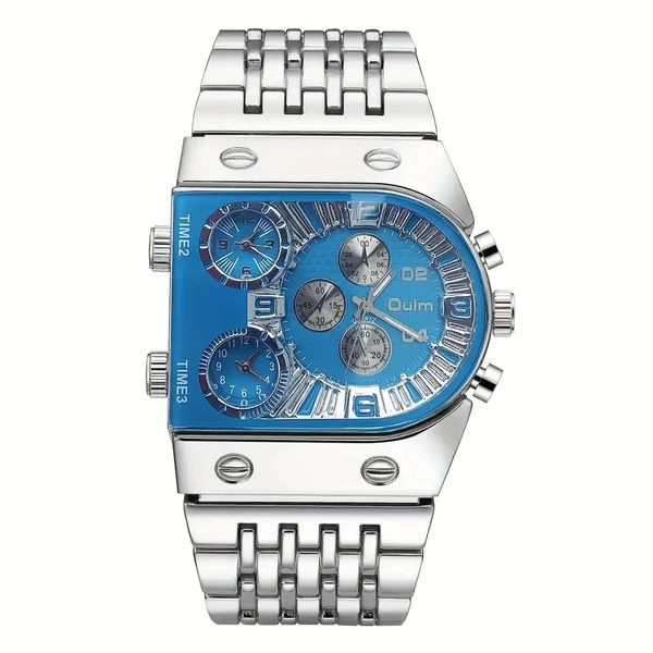 Men's Luxury Quartz Watch Multi-Time Zone Waterproof Big Face Black Silver