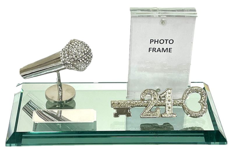 21st Key on mirror base with Diamante Microphone and Photo Frame