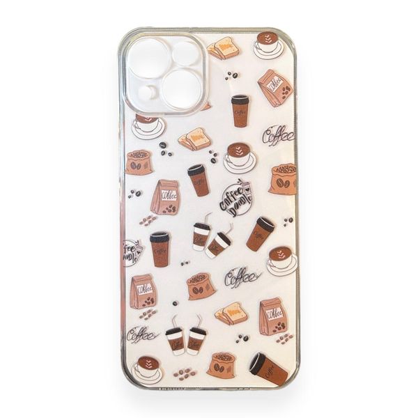 AMA Clear Silicone Protective Case Coffee Pattern For iPhone 14 Pro Max