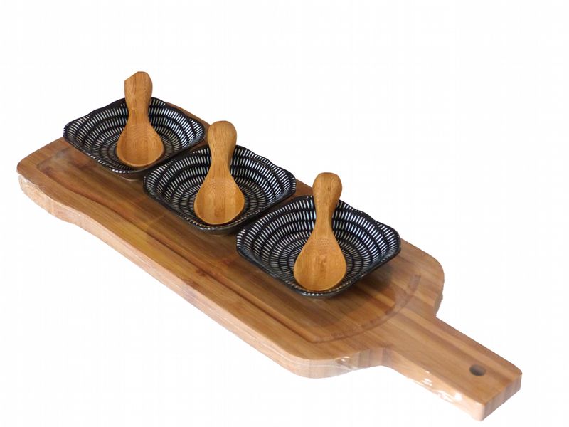 Bowls Sq 3 &amp; Spoons/Board/ Black Wh