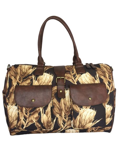 Overnight Canvas Bag with Protea Flowers