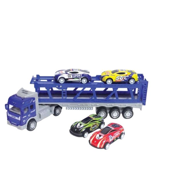 Truck Set with 4 Race Cars - 26cm