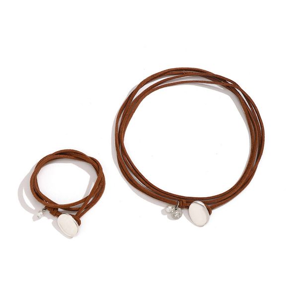 Double-layer Wrap Necklace Retro Simple Clavicle Chain Bracelet - Brown