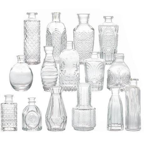 Vintage Glass Bud Small Vase Set For Flower Home Wedding Decor - 15 Pack Image