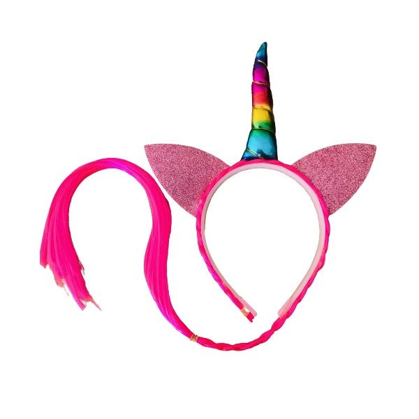 Neon Rainbow Unicorn Alice Band with Hair (Set of 2)