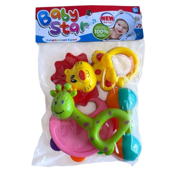 4 Pieces Baby Rattle Set - Lion - Giraffe - Tambourine - Bell - Cute Design