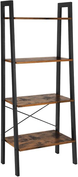 4 Tier Ladder Shelf Bookshelf Rustic Brown