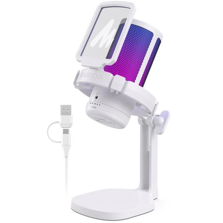 GamerWave USB Condenser Gaming RGB Microphone - White Image