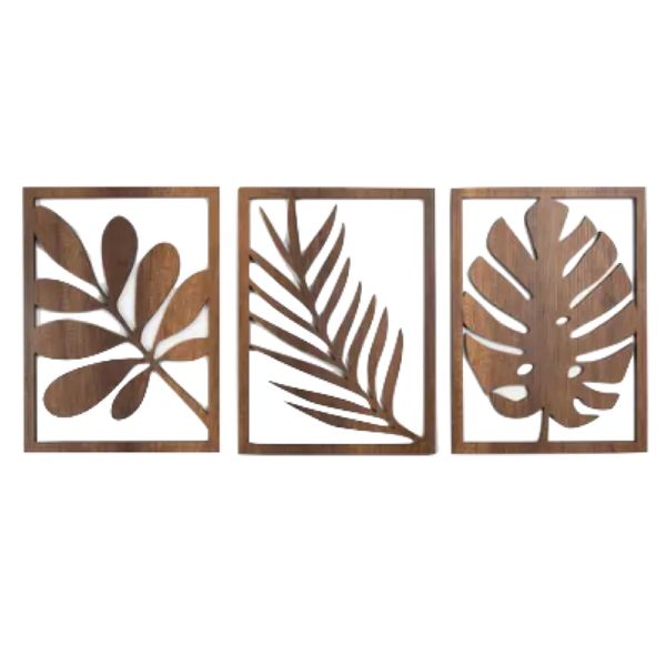 Decor Durable Natural Wooden Leaf Wall Art 3pcs - 30cm