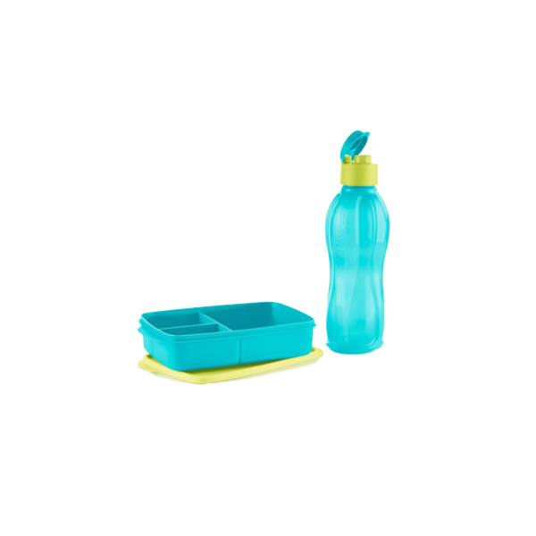 Rectangle Divided Lunch Box 1L and 1 x Eco Bottle 750ml