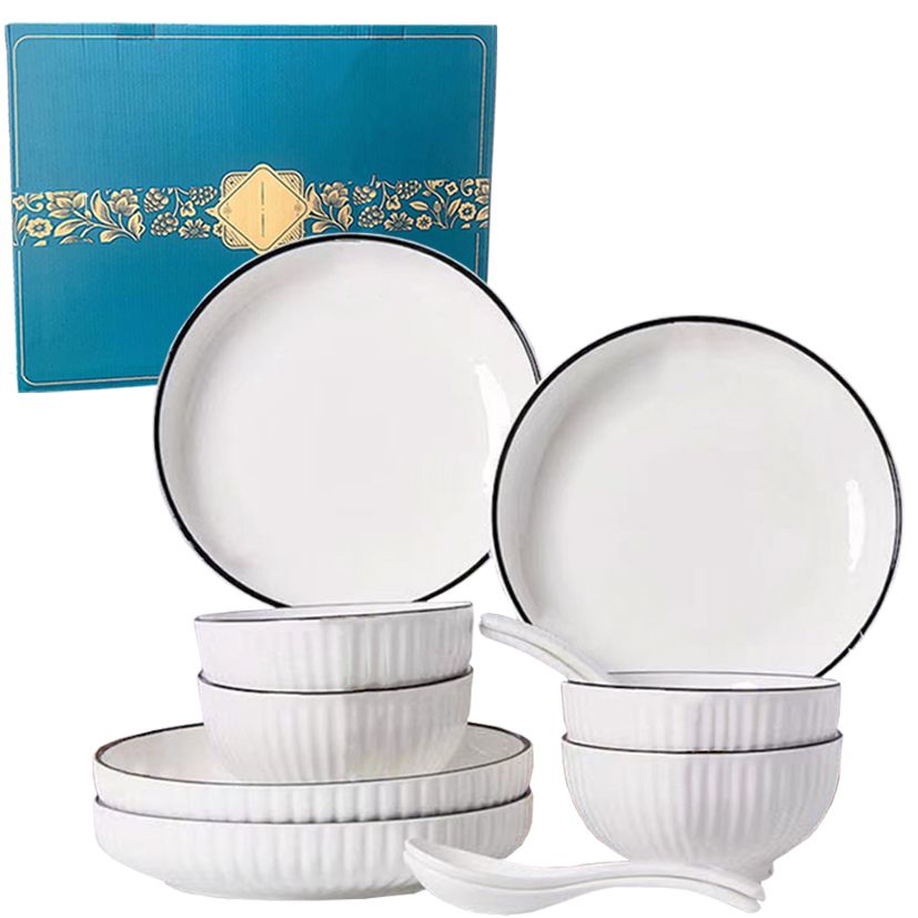 MamaMia Ceramic Dinnerware Set Plate & Bowl & Spoon Classic White