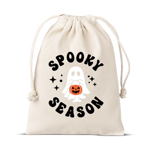 Large Spooky Season Trick Or Treat Halloween Cotton Drawstring Bag