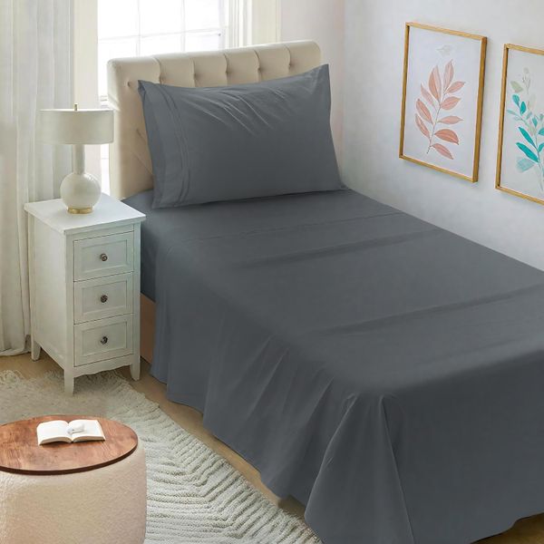 Sheets &amp; Pillowcase 3-Piece Set - Dark Grey - Three Quarter