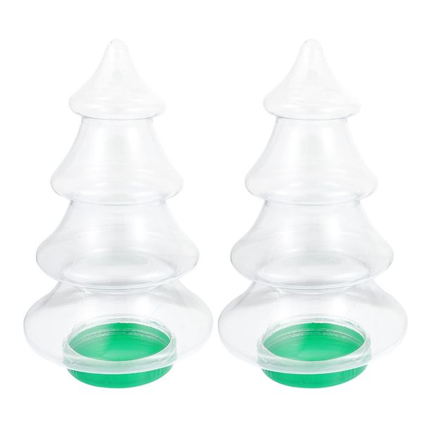 2Pcs Christmas Tree Shaped Plastic Cookie Jars with Lids 1.55L