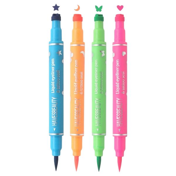 Dual-Ended Eyeliner Makeup Stamp Set - 4 Colours Waterproof &amp; Smudge-Proof