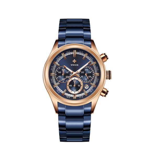 WWOOR Grip Love Steel Belt Six Needle Multi functional Men's Watch Waterpro