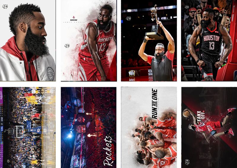 8 Pieces NBA James Harden Posters Frameless 11.5x16.5 Inch