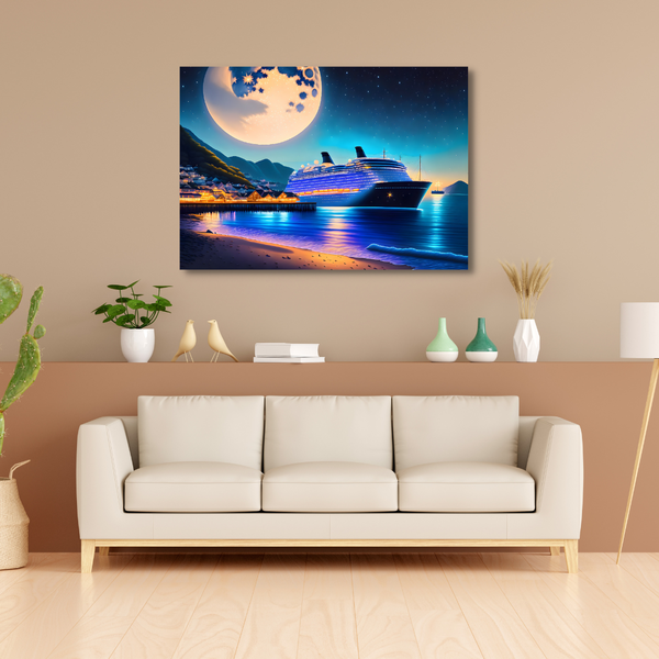 Canvas Wall Art - Cruise Ship Moonlight Art