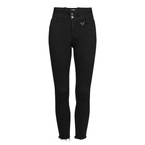 PUNK RAVE Women Black Cotton Slim Leg Pants