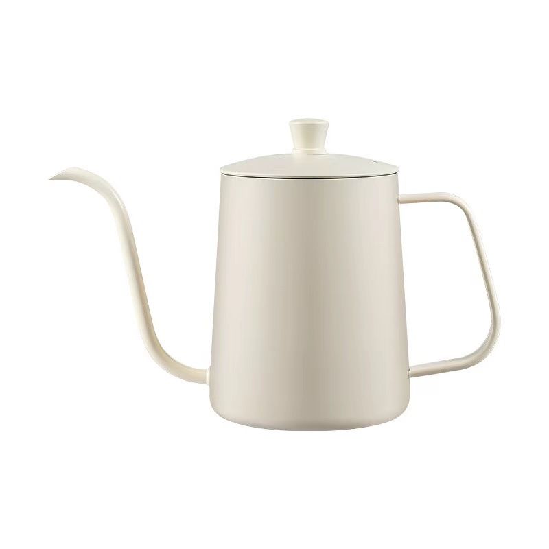 Kettle - 600ml Gooseneck Coffee Pot Pour Over, Stainless Steel, Cream White