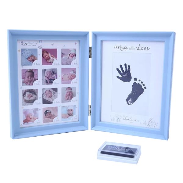 Blue Baby Milestone Photo Frame Handprint Footprint Stamp Memory Keepsake