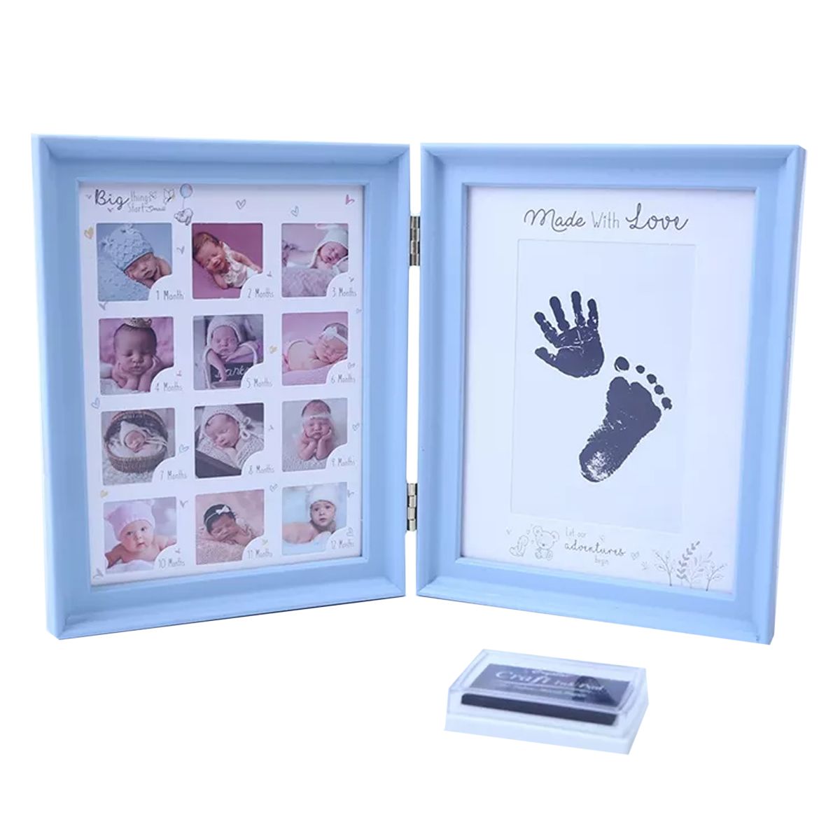 Blue Baby Milestone Photo Frame Handprint Footprint Stamp Memory