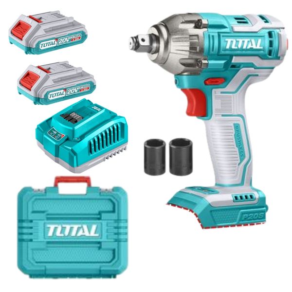 Total Tools - Cordless Impact Wrench (20V) with 2 x Battery and 1 x Charger