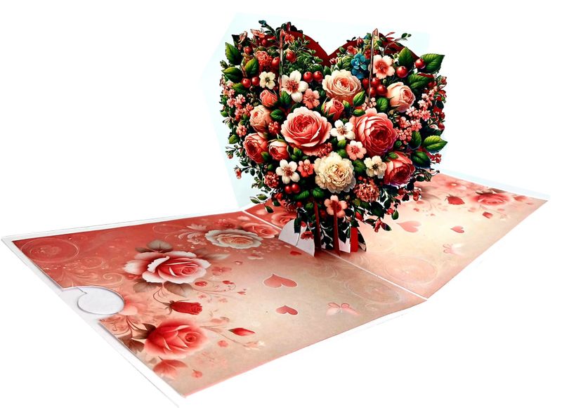 3D Pop-Up Greetings Card - Floral Heart - Metallic Cardstock