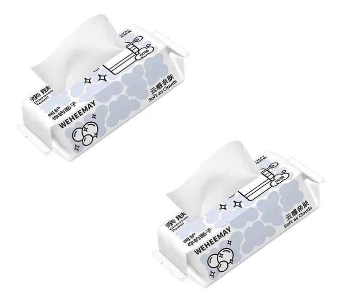 2 Pack-60-Sheet Skin-Friendly Facial Cleansing Towels 20x19cm