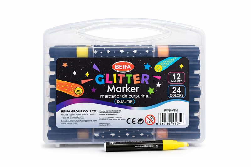 BEIFA Glitter Markers Set (12 Pack) - Dual Tip,-5 x 12 Packs