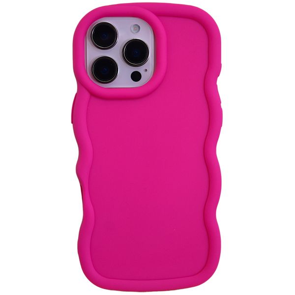 Hot Pink Wavy Edge Case with Bow &amp; Pearl Charms - Compatible with iPhone