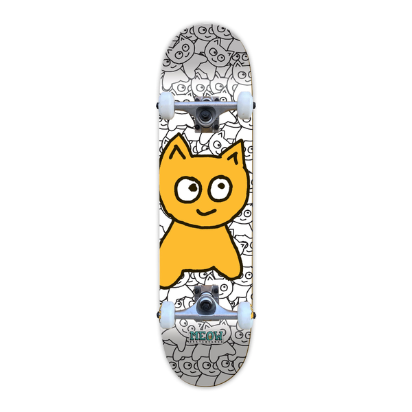 Meow Complete Skateboard - Big Cat Sticker Pile - White - 8.0