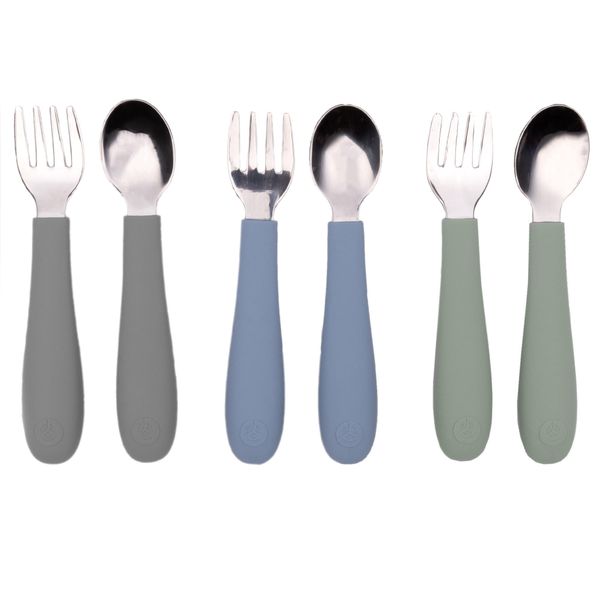Toddler Utensils 3 Forks 3 Spoons Stainless Steel Silicone Dishwasher Safe