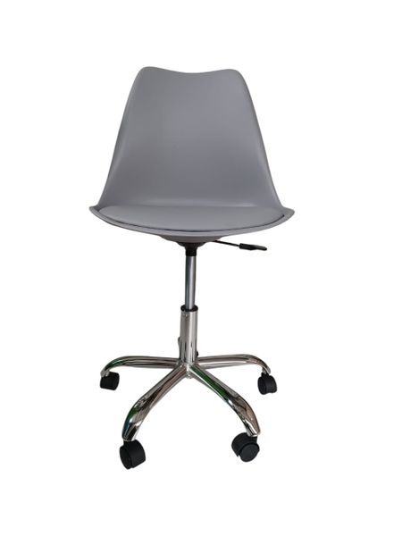 SMTE - A305-W Grey Plastic Office Chair with Chrome Base and Wheels