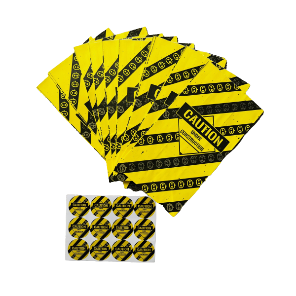 Caution - Paper Loot Party Packs &amp; Stickers - Pack of 12 (24cm x 13cm)