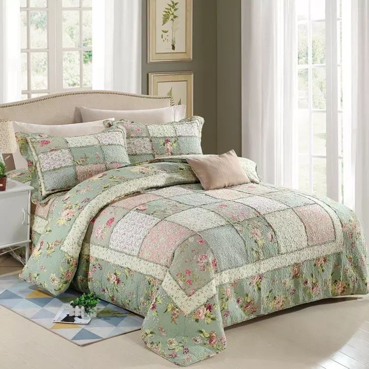 Luxurious Patchwork Bedspread 100% Cotton Quilted ...