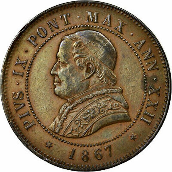 1867 Pope Vatican E Stato Pontificio 4 Soldi (20 Centesimi)