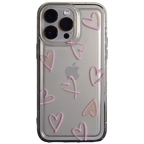 Clear - Phone Case with Light Pink Hearts - Iphone 15 Pro