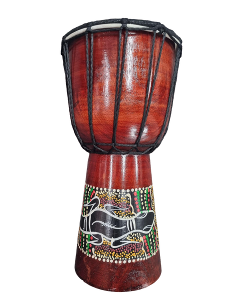 Djembe Hand Drum Black Gecko Green Painted Dots 30cm x 16cm