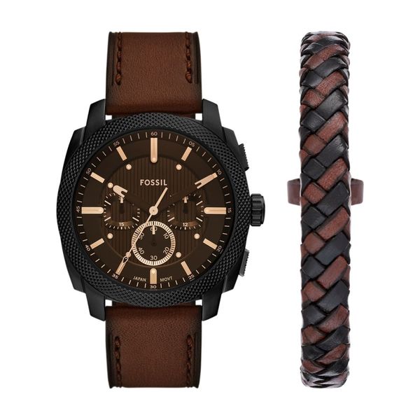 Fossil Machine Mens Brown Leather Strap Watch-FS6102SET