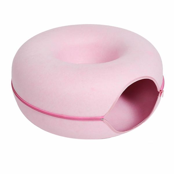 Cat Tunnel Bed for Indoor Cats, Scratch Resistant Donut Cat Bed