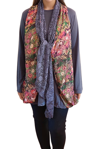 Grey Floral Net Scarf Top