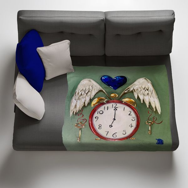 Winged Clock Light Weight Fleece Blanket by Juanette Menderoi
